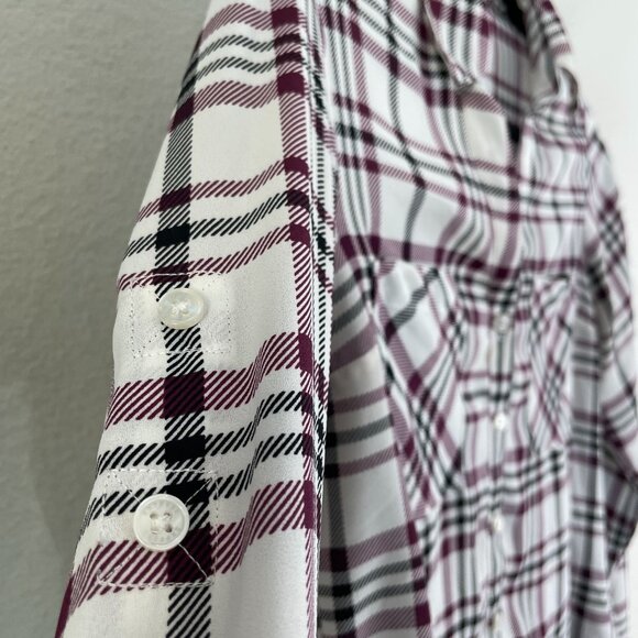 Express Portofino Shirt Womens XS Plaid Button Up Blouse Roll Tab Sleeve Top - Picture 6 of 8